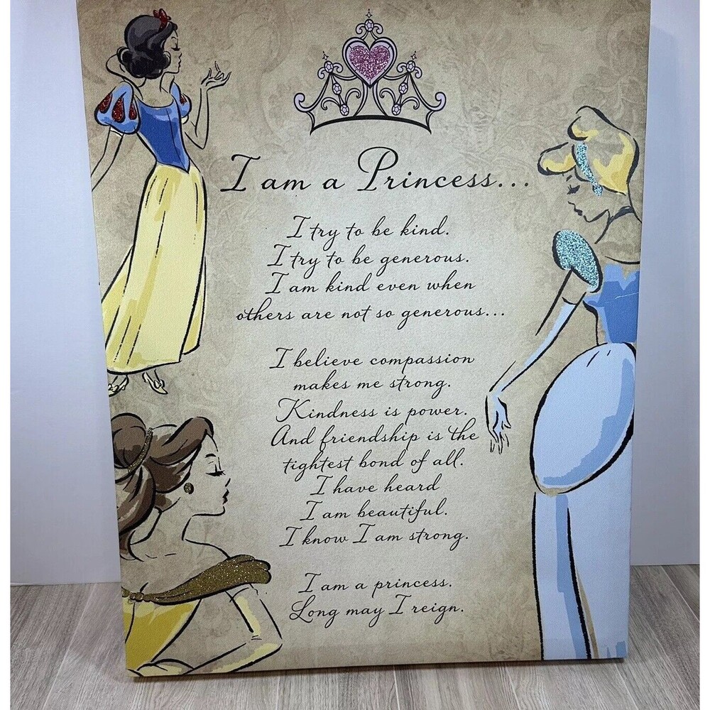 Official Disney Artissimo Canvas "I am a Princess" Poem Wall Art Picture 20 X 16